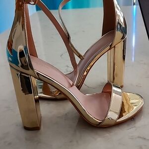 Pretty little thing wide fit gold block heels